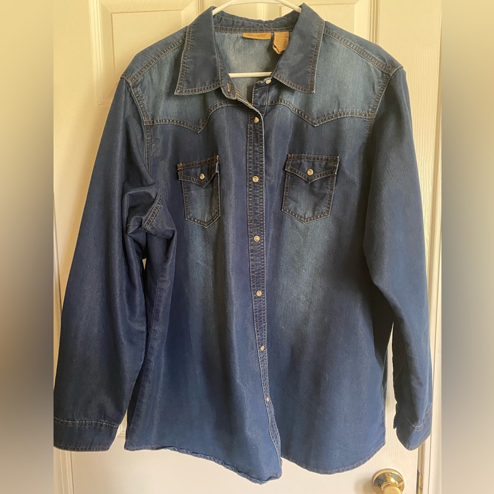 Wrangler Blue Denim Button-Down Western Shirt